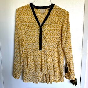 Anthropologie Vanessa Virginia White/Yellow Sunburst Popover Blouse